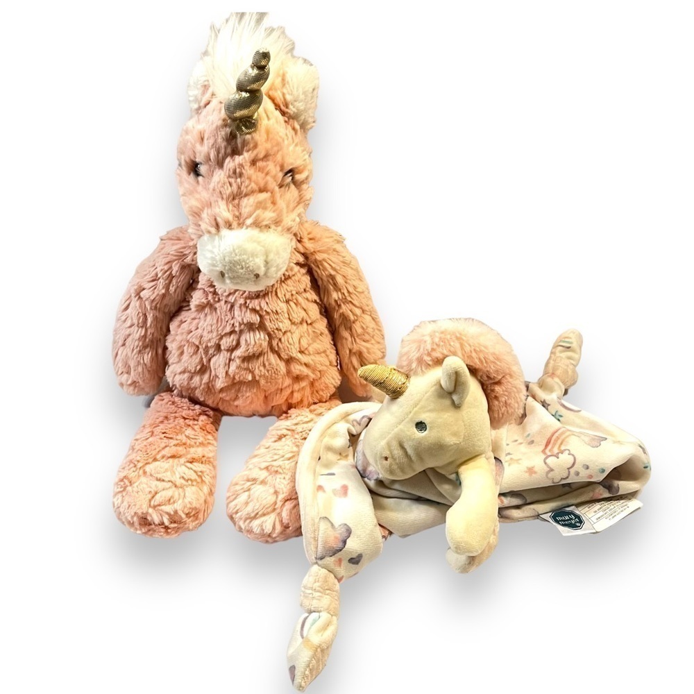 LOT Mary Meyer Baby Unicorn Plush Toy & Lovey Security Blanket Knotted Pink Soft